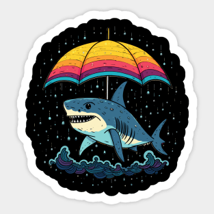 Shark Rainy Day With Umbrella Sticker